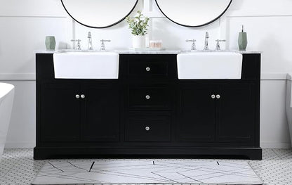 72 Double Bathroom Vanity, with Carrara White Marble Top Soft-Close, Black