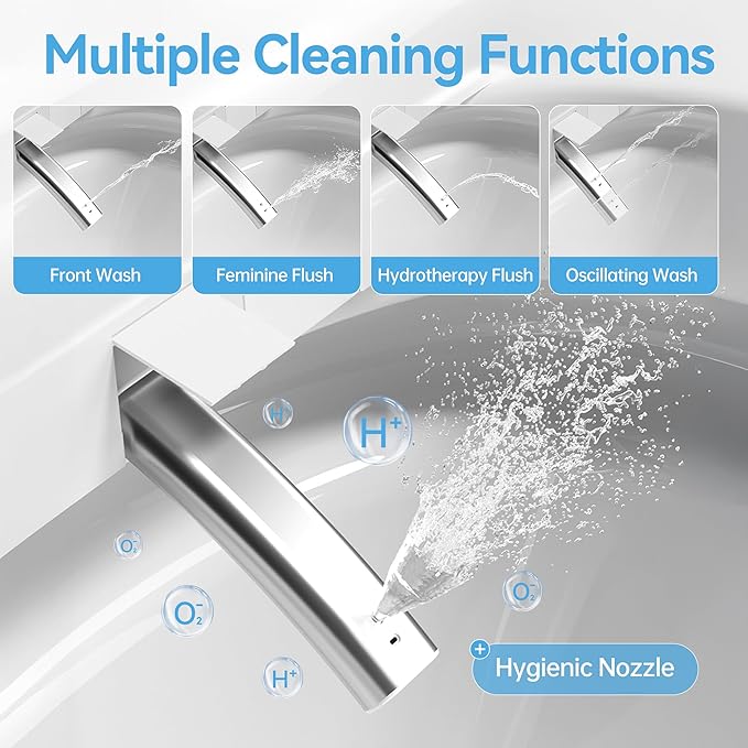 WinZo Smart Toilet with Built-in Tank, ADA Comfort Seat Height One-Piece Toilet with Warm Water Bidet, Heated Seat & Auto Drying, Foot Kick Flush, Modern Elongated Smart Toilet with Bidet Built In