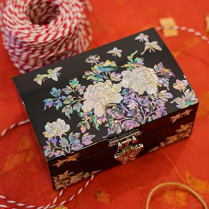 February Mountain Mother of Pearl Small Jewelry Box with mirror lid, Jewelry Storage Organizer for Earring, Necklace, Rings, Bracelet & Accessories