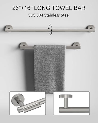 Wall-Mount Towel Bar Bathroom Hardware Accessory Set 12-Piece | Brushed Nickel,Stainless Steel,Wall Mount,Bathroom Hardware Set,Simple DIY installation,Stain-resistant and easy to maintain