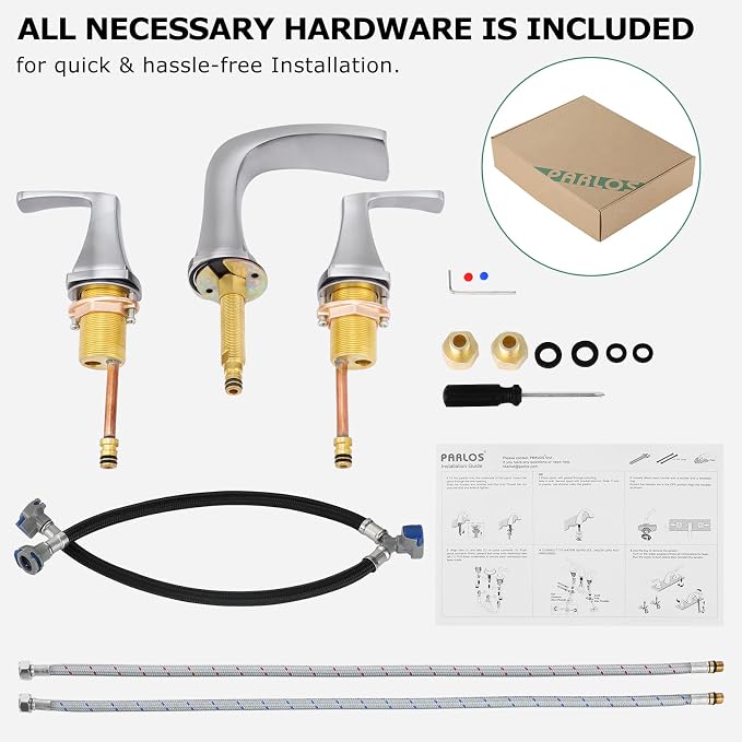 Waterfall 2 Handle Widespread Roman Tub Faucet Brushed Nickel | 3 Hole Deck Mount Bathtub Filler with Valve & Supply Lines