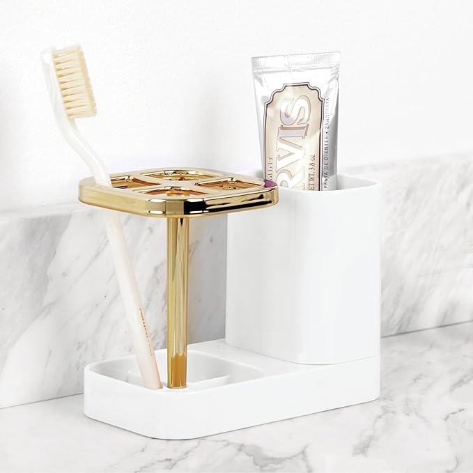 iDesign Toothbrush Holder, White/Gold | 4 Divided Sections