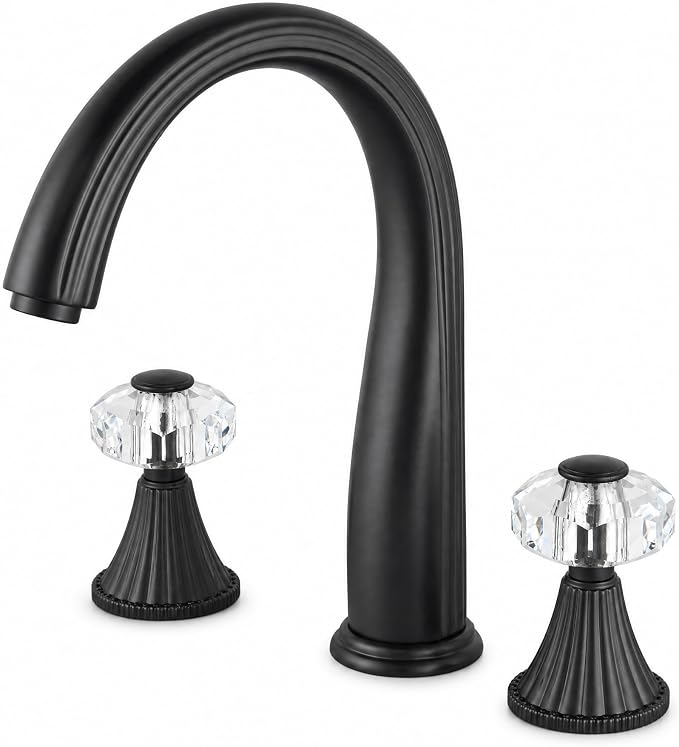Bathroom Faucets 3 Hole, Sink Faucet 3 Hole with Crystal Knobs, White Gold Bathroom Sink Vanity Vintage Taps with Supply Hoses, Three Hole Vessel Bathroom Faucets,llaves para lavamanos de baño