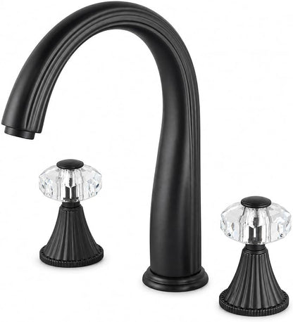 Bathroom Faucets 3 Hole, Sink Faucet 3 Hole with Crystal Knobs, White Gold Bathroom Sink Vanity Vintage Taps with Supply Hoses, Three Hole Vessel Bathroom Faucets,llaves para lavamanos de baño