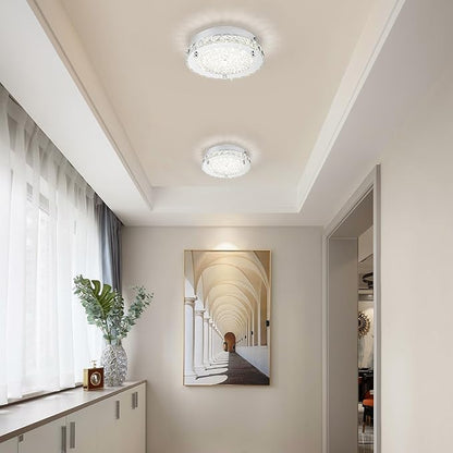 Flush Mount Crystal Ceiling Light Modernn Ceiling Mounted Light Hallway Light Fixtures LED 4000K Round Ceiling Light 8 Inch for Small Space, Bedroom, Foyer, Entryway, Bathoom, Kitchen