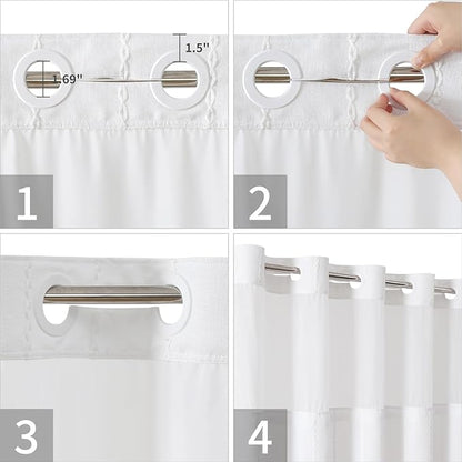 eachope No Hook Stall Shower Curtain with Snap-in Fabric Liner - 54x80 Heavy-Duty Linen Textured Striped Design,Narrow Rustic Modern Farmhouse Bohemian Bathroom Curtain,Water-Repellent,White | 330GSM Heavy-Duty Linen Textured Striped Design,Narrow Rust...