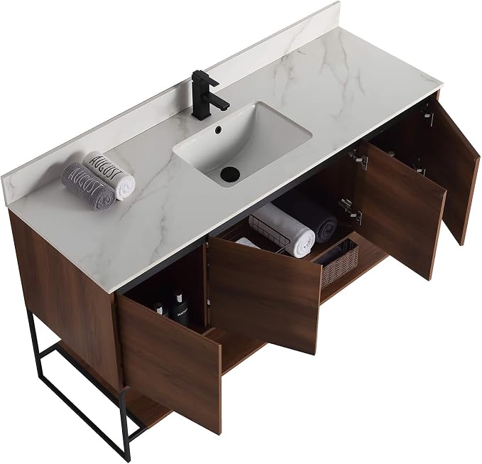 60 Inch Bathroom Vanity with Sink - Modern Knob Free Design, Elegant Space-Saving Solution for Your Bathroom - Durable, Bathroom Vanities for a Contemporary Look - Urbania Collection