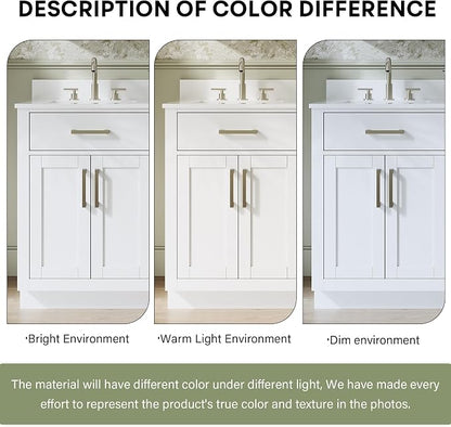 36-Inch Bathroom Vanity with Sink W/ 2 Doors & 4 Drawers & 1 Flip Drawer, White Vanity W/Brushed Nickel Handles