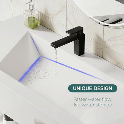 Wall-Mounted Resin Stone 40" Bathroom Sink, Seamless Integrated Vessel Sink with Sloped Design & Open Storage Shelf, Modern Floating Vanity for Bathrooms & Outdoor Spaces