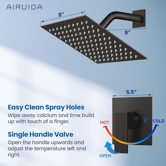 Airuida Shower Faucet Set,8 Inch Shower Valve Kit,Oil Rubbed Bronze | Male Threads,Rough-in Valve Shower Trim Kit,Single Handle Control Shower Set