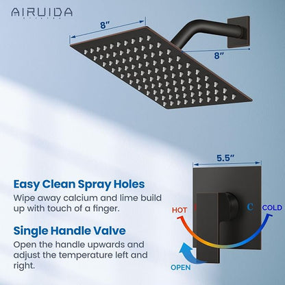 Airuida Oil Rubbed Bronze Shower Faucet Set,8 Inch Shower Valve Kit | Square Showerhead,Female Thread Rough-in Valve,Bathroom Rain Shower System,Single Function Handle