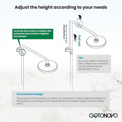 gotonovo Exposed Bathroom Shower System Vintage Shower Fixture 8 Inch Rainfall Shower Head Handheld Spray Tub Filler Brass Pipe 3-Function Wall Mount Double Cross Knobs Matte Black