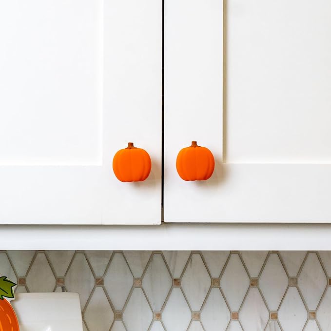 Knobēz 12pk Pumpkin Decorative Knob Covers - Autumn Cabinet Decorations | Fits 1 to 1.5 in round or square hardware, stretchable fabric sleeves for kitchen, bathroom, and seasonal home decor