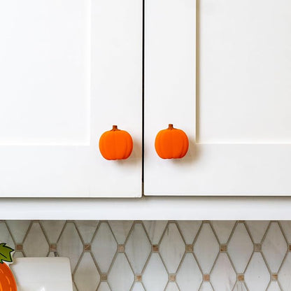 Knobēz 12pk Pumpkin Decorative Knob Covers - Autumn Cabinet Decorations | Fits 1 to 1.5 in round or square hardware, stretchable fabric sleeves for kitchen, bathroom, and seasonal home decor