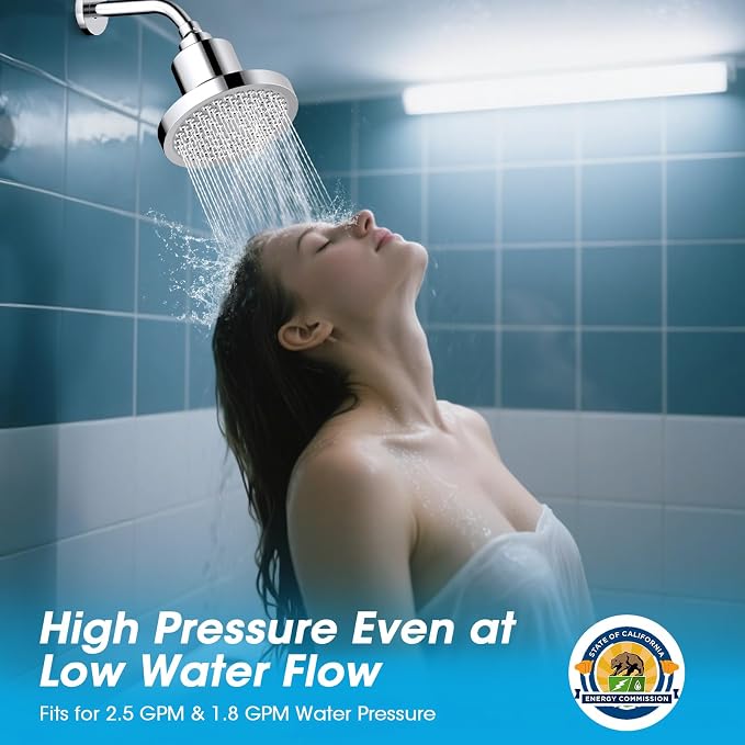 6 Inch High Pressure Rain Shower Head with 20-Stage Filter | Softens Hard Water to Improve Hair & Skin, Luxury Polished Chrome Finish, No Tools Needed, Universal Connection