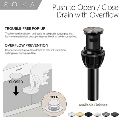 SOKA Two Handles Centerset Bathroom Faucet for Sink High Arc Stainless Steel with Deck Plate & Pop-Up Drain Assembly Fit 3 Hole Installation, Metallic Grey
