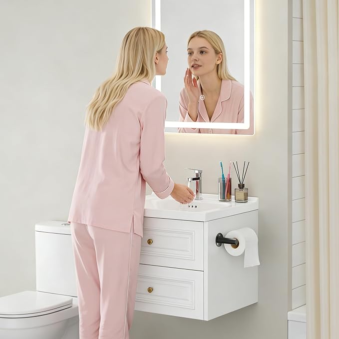 24" Bathroom Vanity with Sink, Floating Bathroom Vanity with with Marble Ceramic Basin Top and 2 Storage Drawers, Modern Storage Cabinet for Small Space, White