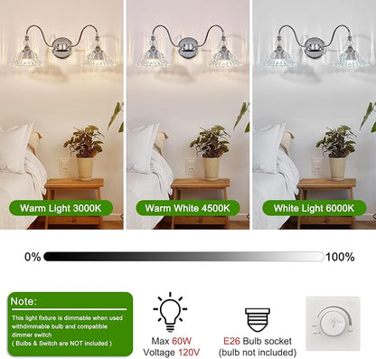 Modern Bathroom Vanity Light Fixtures 2 Lights Chrome Vanity Lights for Bathroom with Floral Crystal Glass Shade Modern Wall Lamp for Mirror(Exclude E26 Bulb)