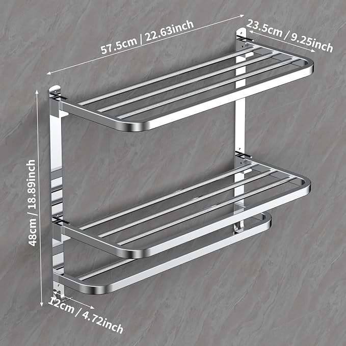 CAXIMSY 22.8Inch Towel Rack for Bathroom and Lavatory Towel Hanger with Wall Mount Towel Bars 304 Stainless Steel No Drill (Collapsible Towel Rack)