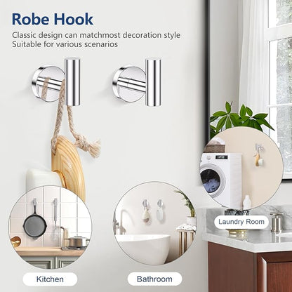 TQKAG 5 Piece Towel Racks for Bathroom, 23.6" Bathroom Hardware Set Chrome | Bathroom Hardware Set, SUS304 Stainless Steel, Double Post Pivoting, Towel Hooks, Toilet Paper Holder Set Wall Mounted