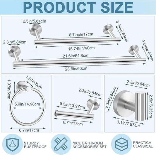 Gisafai 20 Pcs Brushed Nickel Bathroom Accessories Hardware Set Silver Towel Racks for Bathroom SUS304 Stainless Steel 23.6 Inch Brushed Towel Bar Ring Toilet Paper Holder Robe Hooks Wall Mounted
