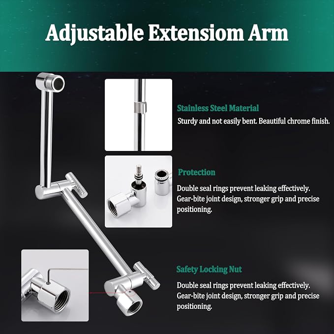 All Metal For California Rain Shower Head with Handheld Spray Combo, YDmeet 8 Inch Rainfall Shower Head, Stainless Steel Handheld, 3 Way Diverter, Adjustable Extended Arm, 71" Long Hose, Chrome
