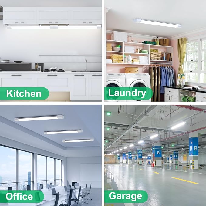 Plug in Light Fixtures 2FT 2PCS Linkable 5000K LED Shop Light, 18W Ceiling/Closet Light for Laundry Kitchen Garage Workbench, Under Cabinet Lighting, Triproof, White | Plug in Ceiling/Closet Light with Plug for Laundry Kitchen Garage, No-Flicker Workbe...