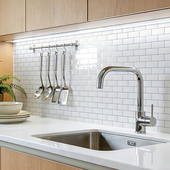 Art3d 10-Pack Subway Peel and Stick Backsplash, White with Silver Grout | 12 x 12 Inch, Thickened Design, No Warping, Durable, Self-Adhesive, for Kitchen, Bedroom Decor, Ideal for New Home Buyers