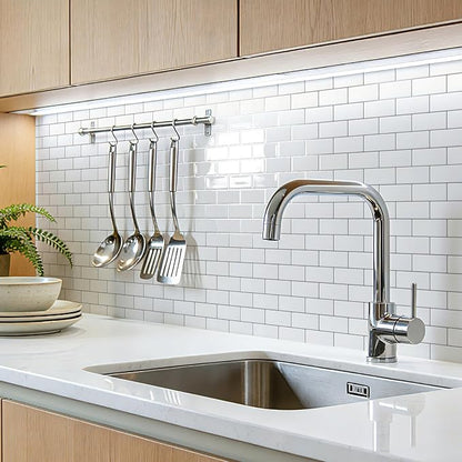 Art3d 10-Pack Subway Peel and Stick Backsplash, White with Silver Grout | 12 x 12 Inch, Thickened Design, No Warping, Durable, Self-Adhesive, for Kitchen, Bedroom Decor, Ideal for New Home Buyers