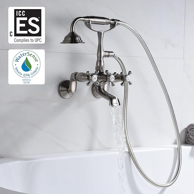 Sumerain Clawfoot Tub Faucet Brushed Nickel, Bathtub Faucet with Shower