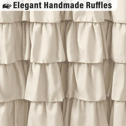 Seasonwood Beige Ruffle Shower Curtain Neutral Shower Curtain Button Design Farmhouse Country Style Rustic Decorative Fabric Shower Curtains
