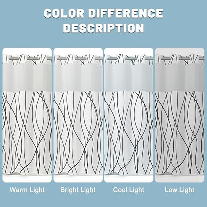 Black White No Hook Shower Curtain with Liner, 71 x 77 Inch | Stripe Pattern,Waterproof,Quick Dry,Mesh Top Window,Bottom Magnets,Hotel Style,Machine Washable,Modern,for Bathroom