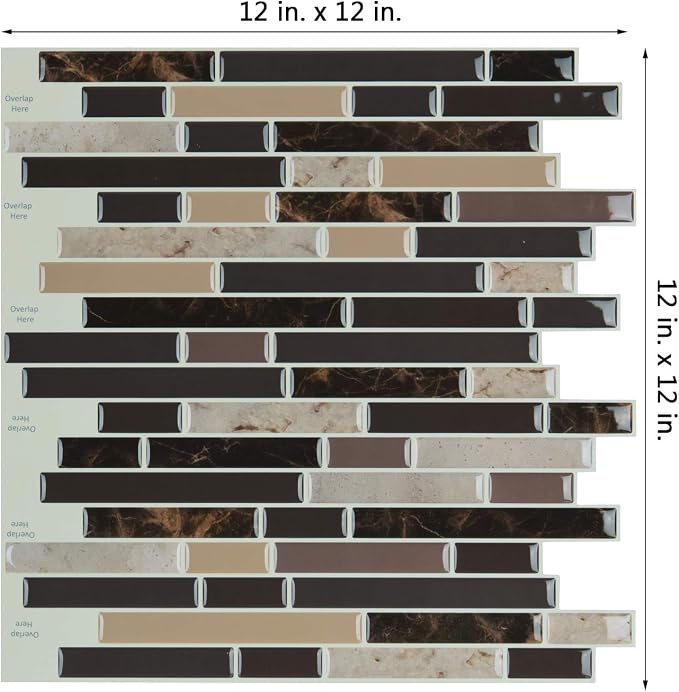 Art3d Peel and Stick Stone Wall Tile, 11.8" x 11.8", 10-Sheet, Brown Marble | Moisture Resistant, Strong Adhesive, Sturdy, Cleanable, Easy to Install, for Kitchen, Laundry Room, Ideal for New Home Buyers