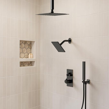 Ceiling Mount 12" High-Pressure Rainfall Shower Faucet, Dual Rainfall Shower Head System with Valve (Matte Black)