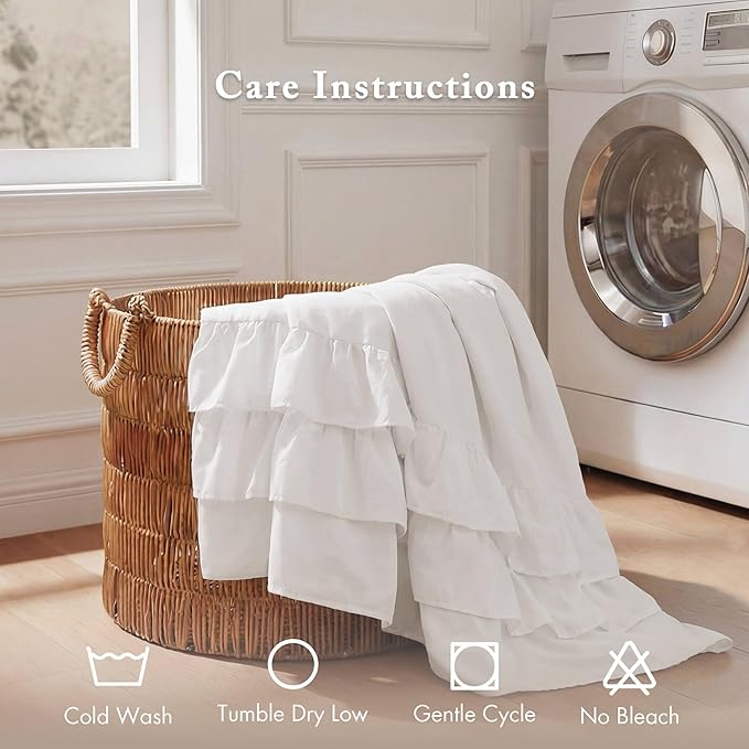 Madison Park Grace Ruffle Shower Curtain for Bathroom, 72"x 72", White | Farmhouse Cottage Top, Machine Washable, Shabby Chic Ruffled Decor Fabric, Privacy Screen, Solid Color