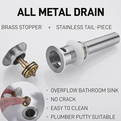 8" Widespread Brushed Nickel Bathroom Faucet | 2-Handle 3-Hole Brass Sink Faucet with 360° Swivel Spout, Metal Drain & DOE 2.2GPM (cUPC Waterline)
