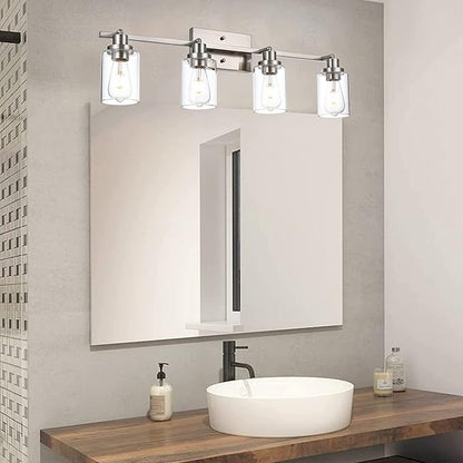 MELUCEE 4 Light Track Lighting Kit Bathroom Vanity Light Fixtures Brushed Nickel Ceiling Spotlight Fixture for Hallway Porch Foyer Bath Storage, Clear Glass Shade