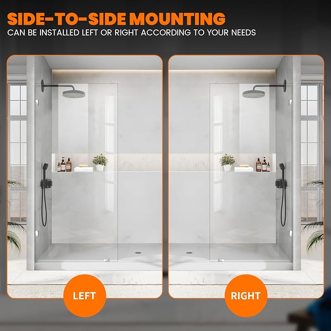 Bathroom Shower Glass Door 34" W×78.75" H, 3/8"(10mm) Thick Clear Tempered Glass Panel with Clamps, Fixed Frameless Waterproof Shower Door, Chrome