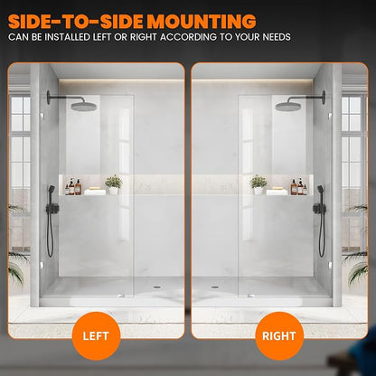 Bathroom Shower Glass Door 34" W×78.75" H, 3/8"(10mm) Thick Clear Tempered Glass Panel with Clamps, Fixed Frameless Waterproof Shower Door, Chrome