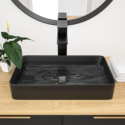 Black Vessel Sink Rectangle- 24"x16" Modern Rectangular Top Counter Bathroom Sink Matte Black Porcelain Ceramic Lavatory Sink Bowl Art Basin