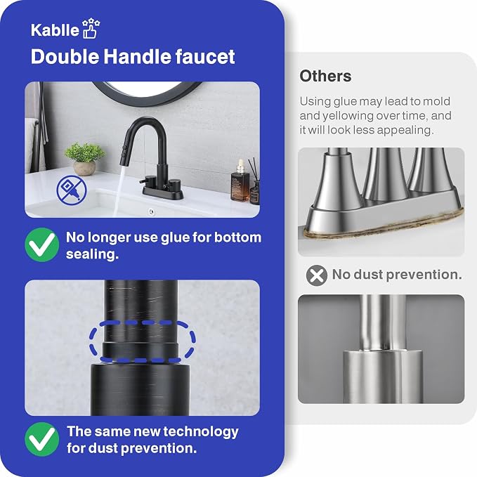 Bathroom Faucet with Sprayer, Oil Rubbed Bronze 2 Handles with Pop-Up Drain | Kablle 3 Holes Pull Out 4 inch Centerset Laundry Bar Basin Pull Out Faucet with Pop-Up Drain, KBL-MP-6002ORB-CL