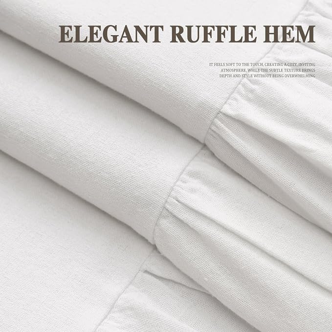 Farmhouse Shower Curtain Ruffle Linen White 72" W x 78" L | Farmhouse Boho, Bottom Ruffle, Cotton Fabric, Rustic, Country, Natural Look, Washable, Shower Curtain for Bathroom Bathtub