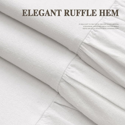 Farmhouse Shower Curtain Ruffle Linen White 72" W x 75" L | Farmhouse Boho, Bottom Ruffle, Cotton Fabric, Rustic, Country, Natural Look, Washable, Shower Curtain for Bathroom Bathtub