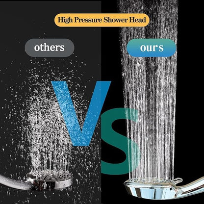 High Pressure 8-Mode Shower Head, Handheld Showerhead With 60" Hose And Adjustable Bracket, Anti-Clog Nozzles, Chrome, Silver