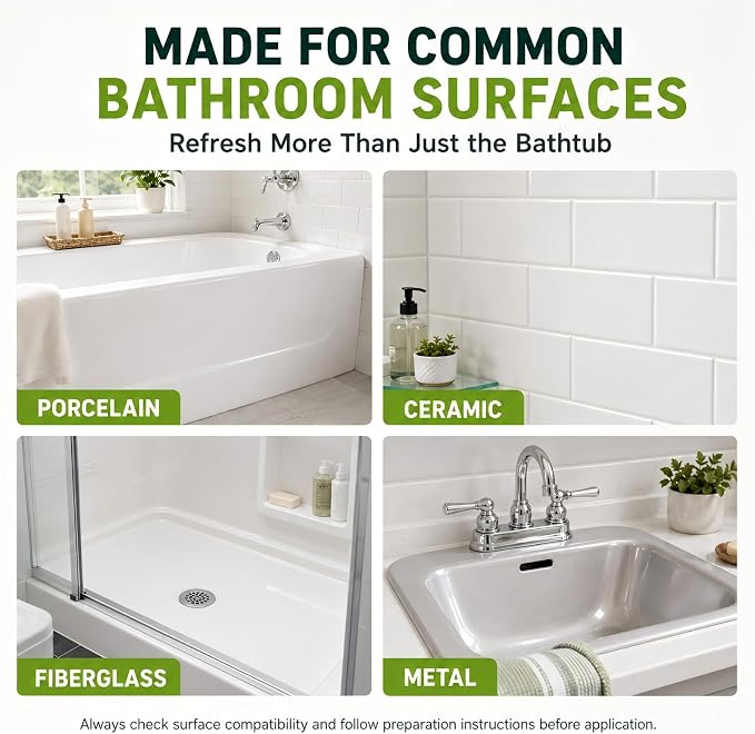 35 oz White Tub and Tile Paint, Semi-Gloss Refinishing Kit | Includes 8 Tools for Refinishing Tubs, Sinks and Tiles. Covers up to 60 Sq Ft with a Low Odor Formula.