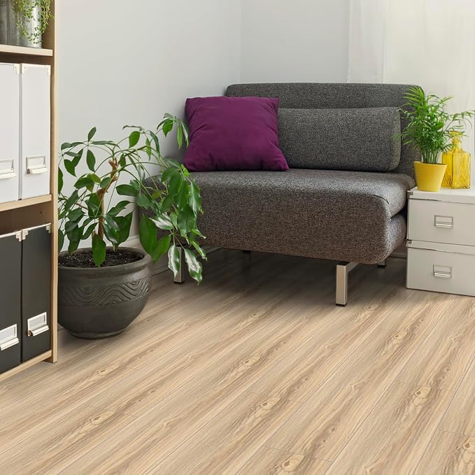 Peel and Stick Floor Tile, 70-Pack 105 Sq.Ft, Peel and Stick Flooring | Waterproof and Easy to Clean, Natural Wood Grain Look, Self Adhesive and Removable for Bathroom Kitchen (36x6inch)