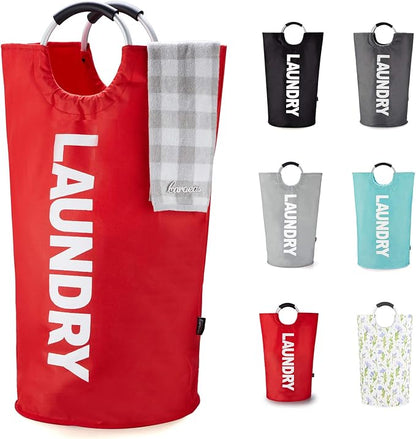 Caroeas 125L Laundry Basket,Large Laundry Hamper, Laundry Bag with Padded Handles, Clothes Hamper Stands Up Well, Collapsible Free Standing Easy Storage Washing Bin (Red,125L)