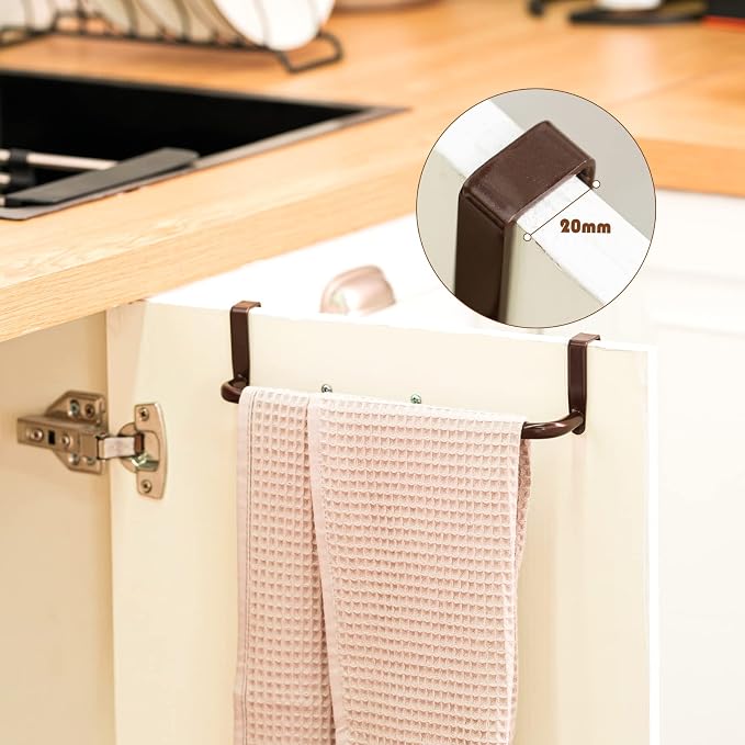 Patelai Over Cabinet Door Towel Bar, Metal Kitchen Rack,Brown | Hang Inside or Outside Cabinet for Hand Towels, No Drill Install, Bathroom Organizer, Saves Counter Space, Fits Doors
