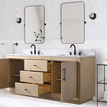 Vanity Art 72 inch Double Sink Bathroom Vanity, Vanity Cabinet with Doors and Shelf, Modern Wood Bathroom Vanity with White Marble Top, Solid Wood Frame, 3 Functioning Drawers,VA70-72-DLW-E