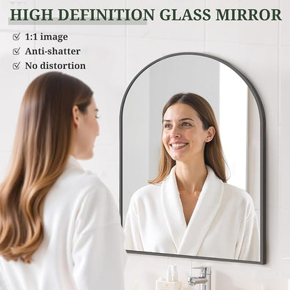 Arched Wall Mirror 30x20 Inch Black Bathroom Vanity Mirror with Metal Frame | Modern Arch Mirror for Bedroom, Living Room, Entryway, Wall Mounted Decorative Mirror